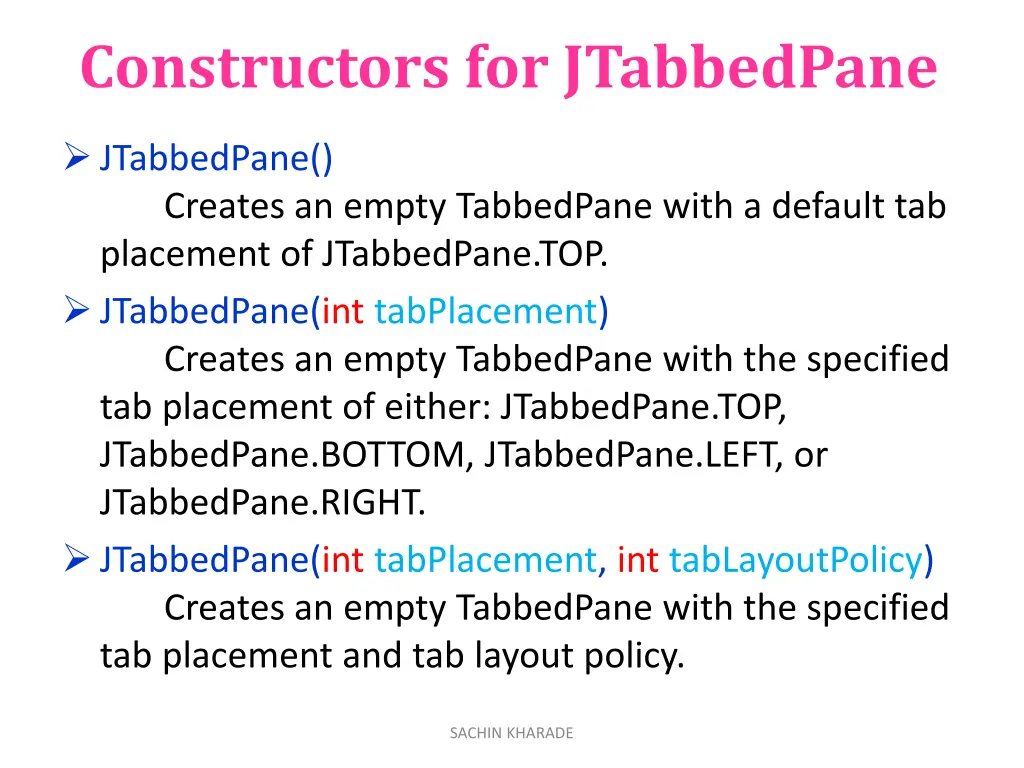 constructors for jtabbedpane