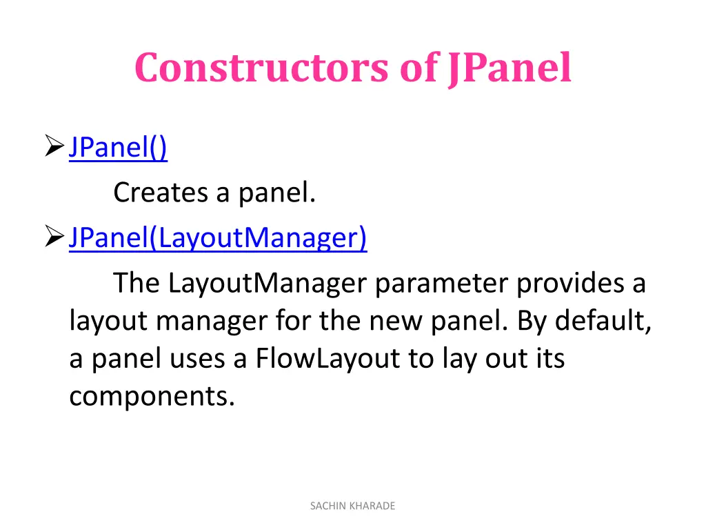 constructors of jpanel