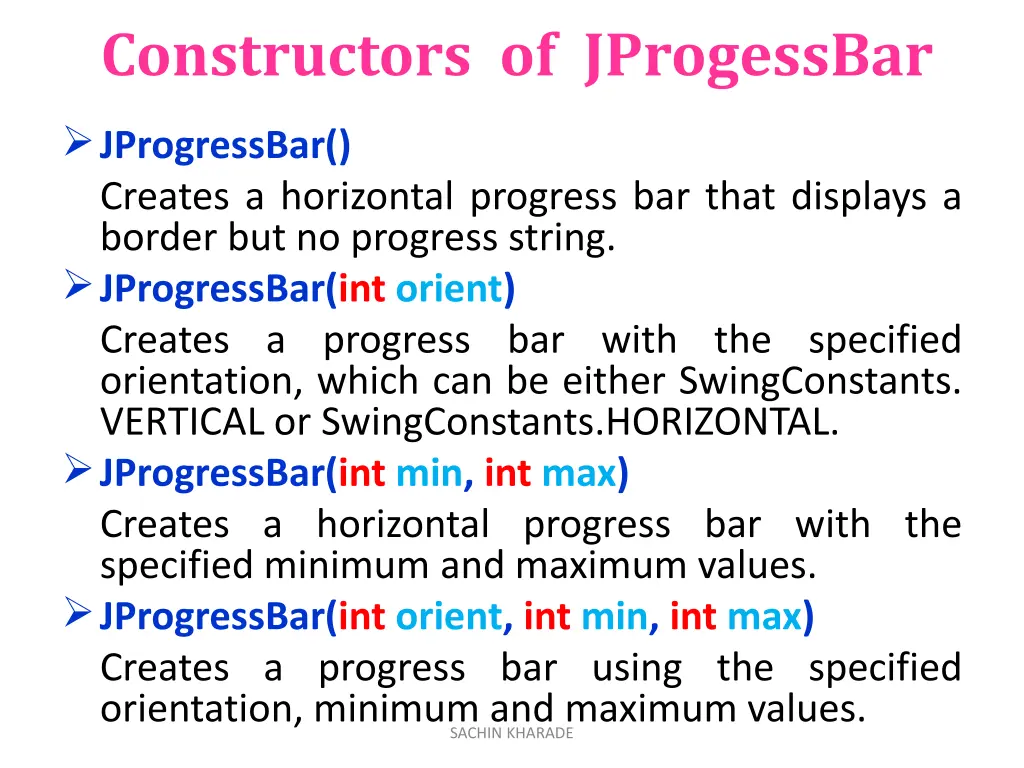 constructors of jprogessbar