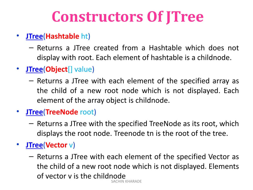 constructors of jtree