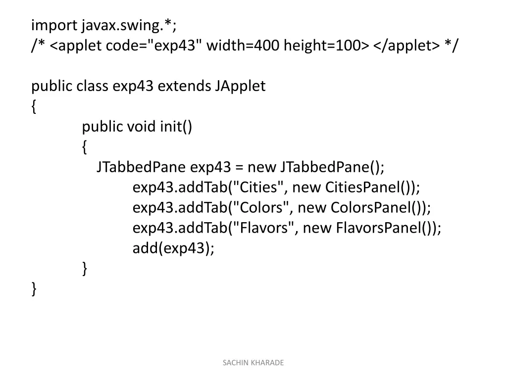 import javax swing applet code exp43 width