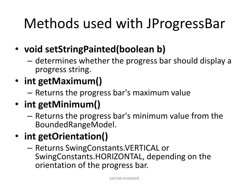 methods used with jprogressbar