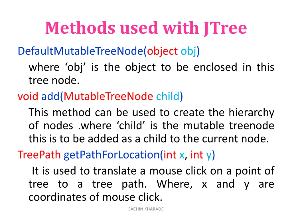 methods used with jtree