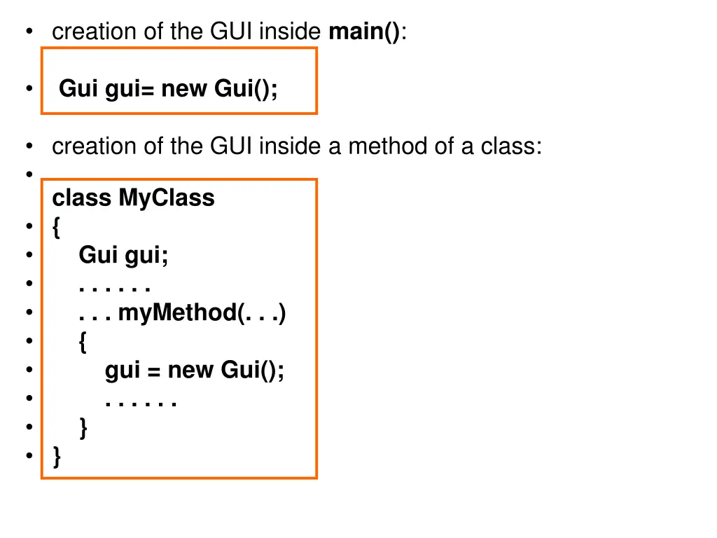 creation of the gui inside main