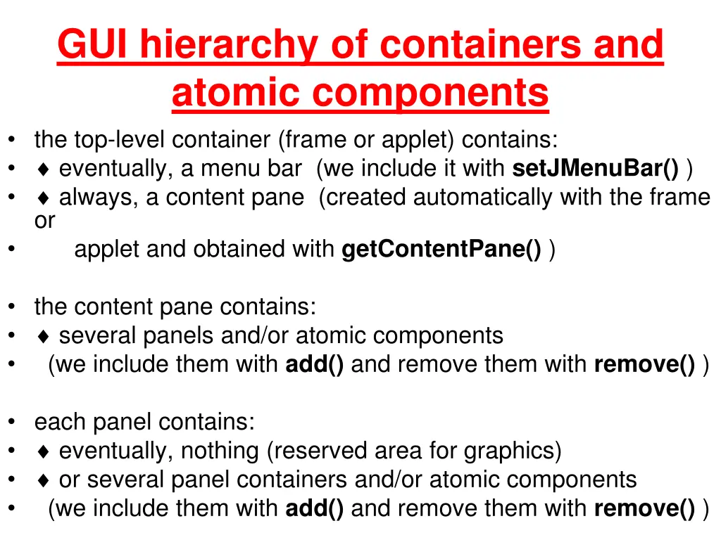 gui hierarchy of containers and atomic components