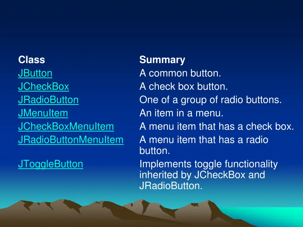 class jbutton jcheckbox jradiobutton jmenuitem