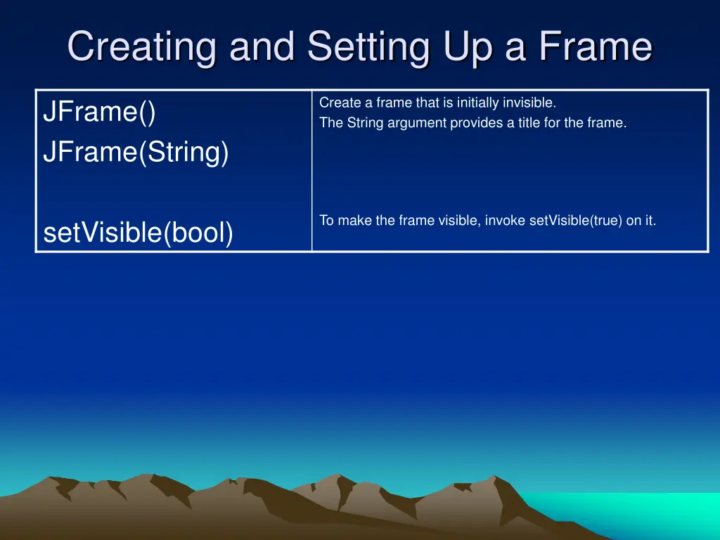 creating and setting up a frame