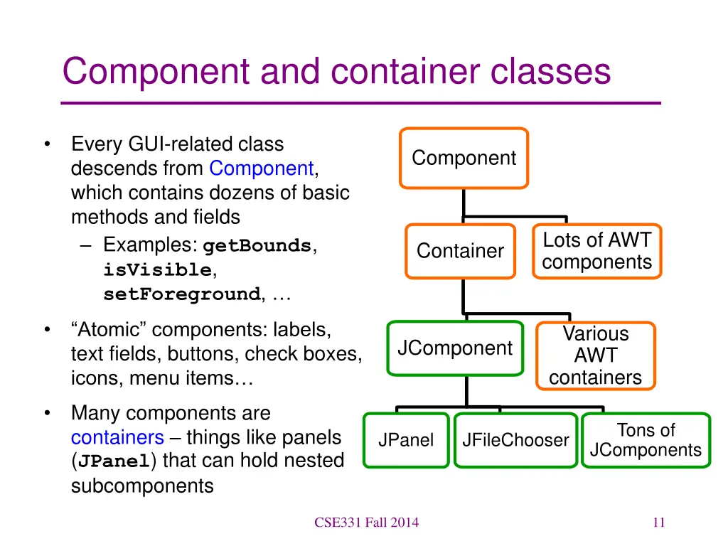 component and container classes