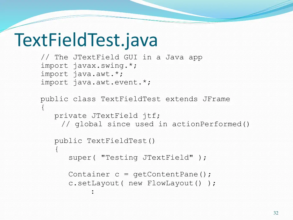 textfieldtest java the jtextfield gui in a java