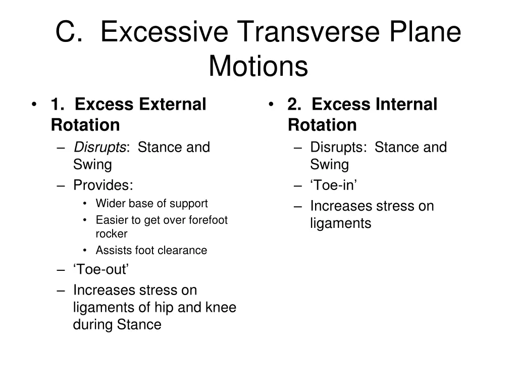 c excessive transverse plane motions