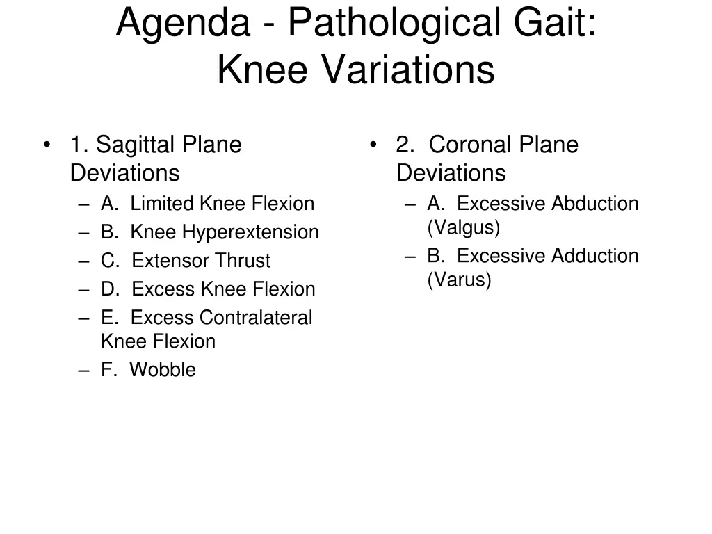 agenda pathological gait knee variations