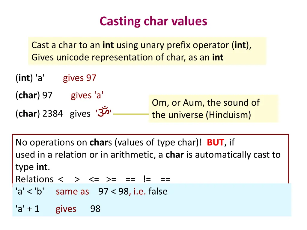 casting char values