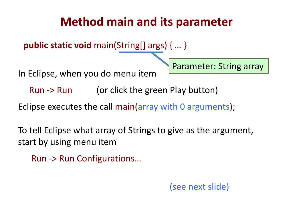 method main and its parameter