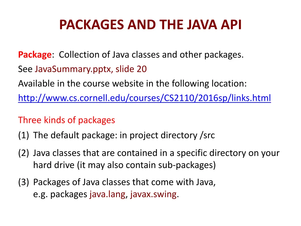 packages and the java api