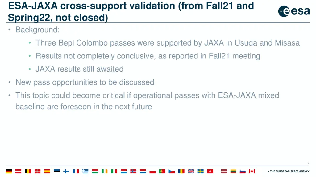 esa jaxa cross support validation from fall21