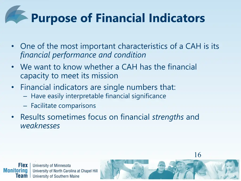 purpose of financial indicators