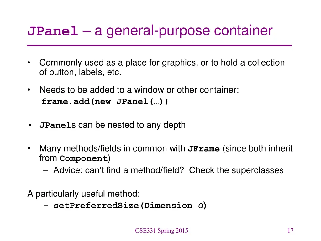 jpanel a general purpose container