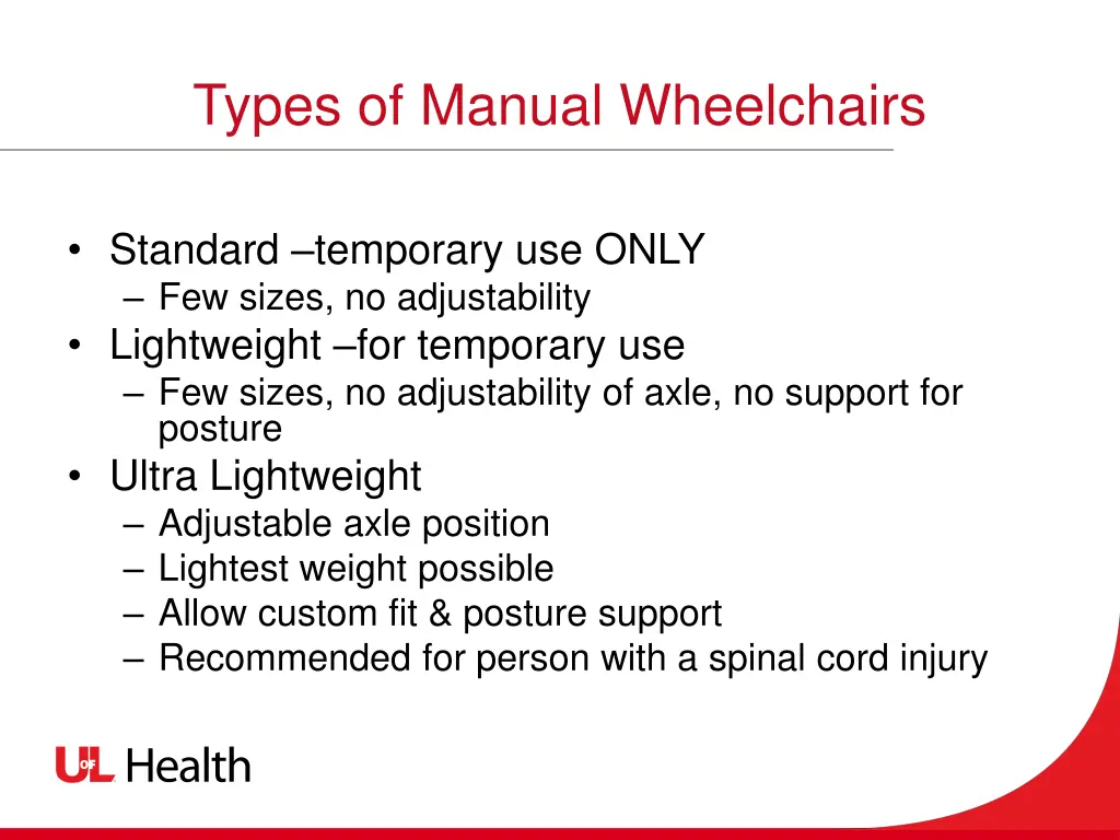 types of manual wheelchairs