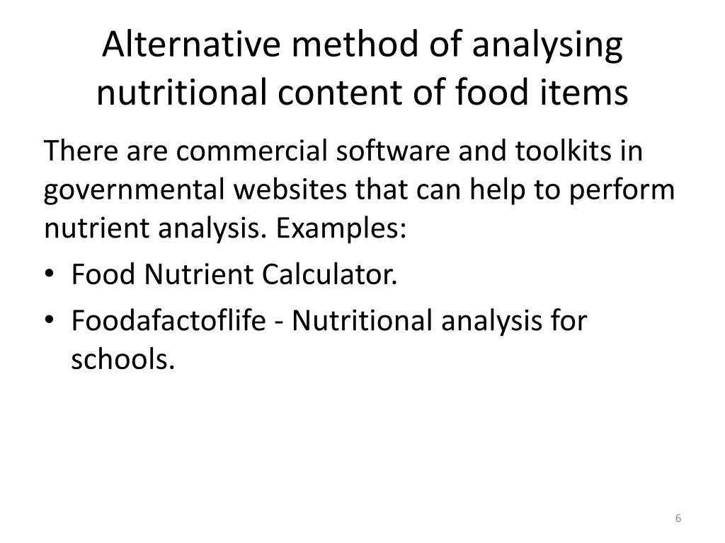 alternative method of analysing nutritional