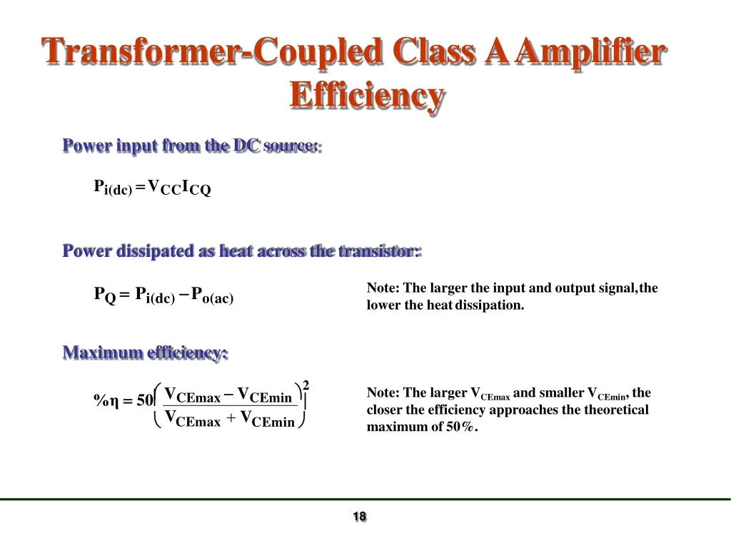 transformer coupled class aamplifier efficiency