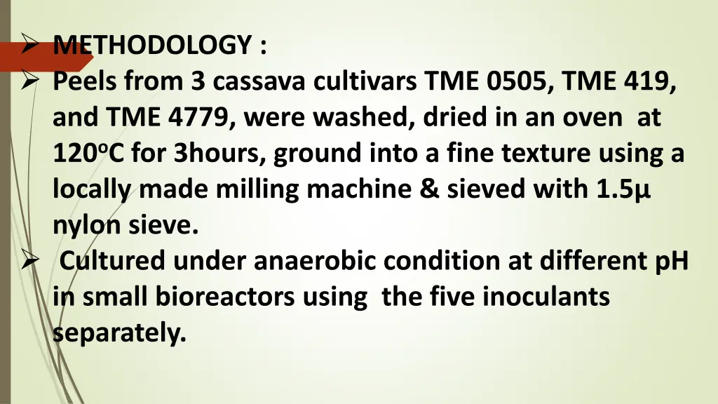 methodology peels from 3 cassava cultivars