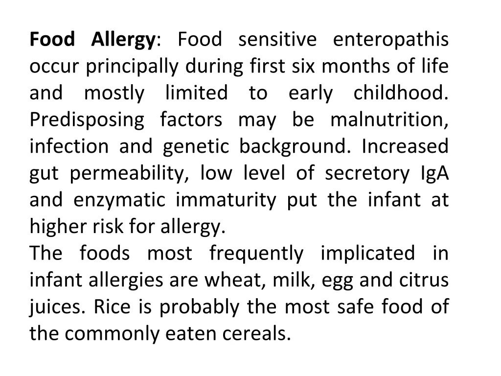 food allergy food sensitive enteropathis occur