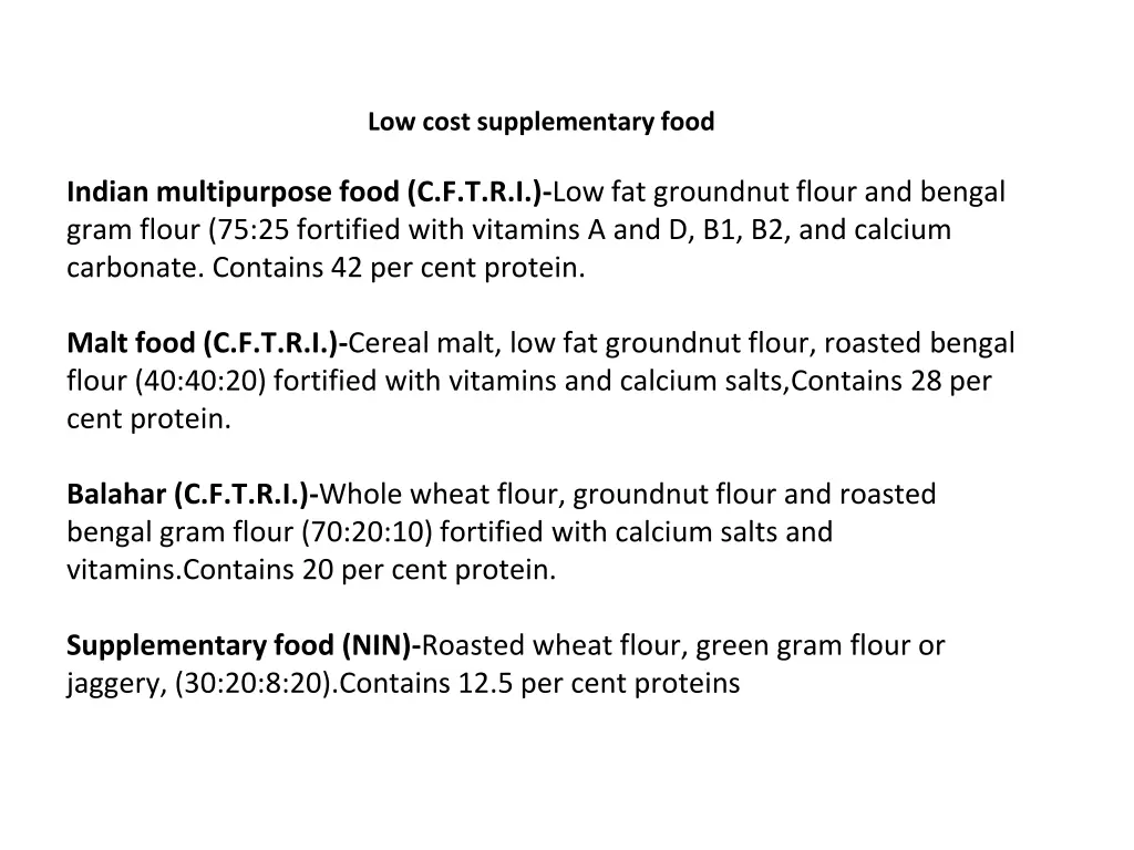 low cost supplementary food