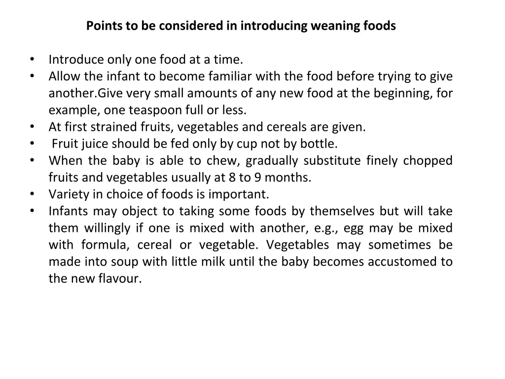 points to be considered in introducing weaning