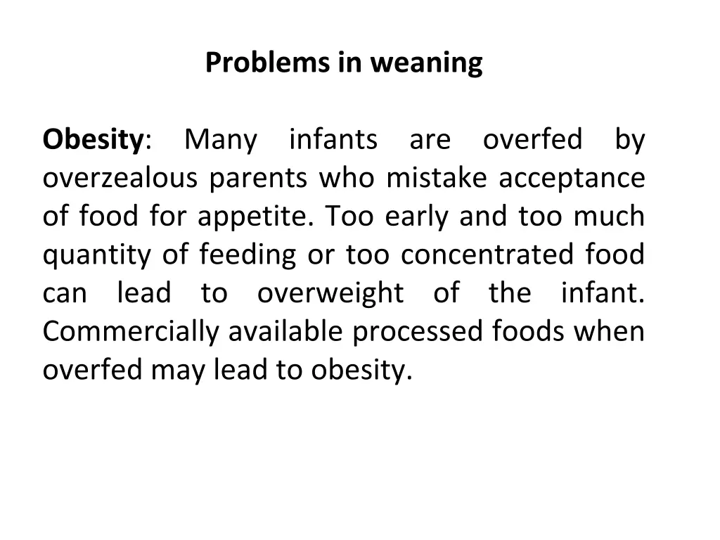 problems in weaning