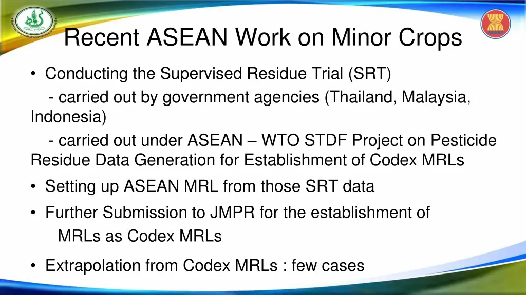 recent asean work on minor crops