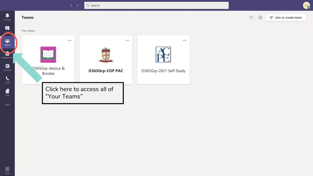 click here to access all of your teams