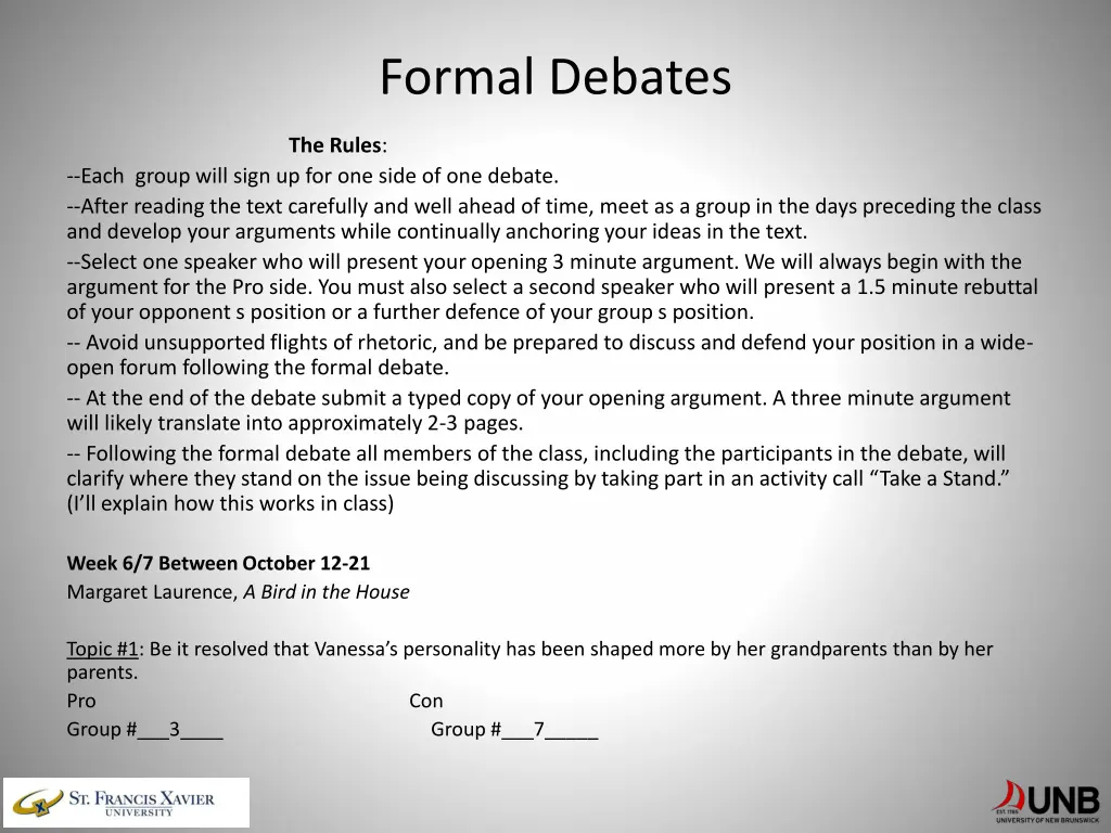 formal debates