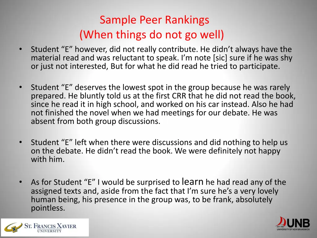 sample peer rankings when things do not go well