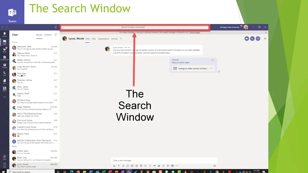 the search window