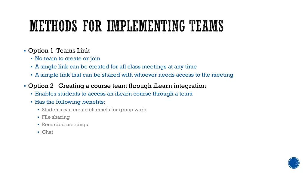 methods for implementing teams