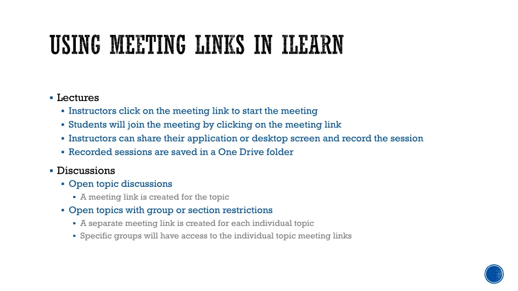 using meeting links in ilearn