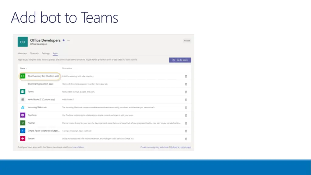 add bot to teams