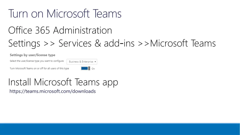 turn on microsoft teams office 365 administration