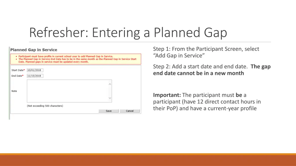 refresher entering a planned gap