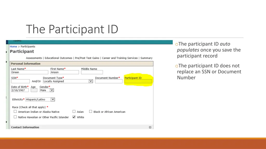 the participant id 1