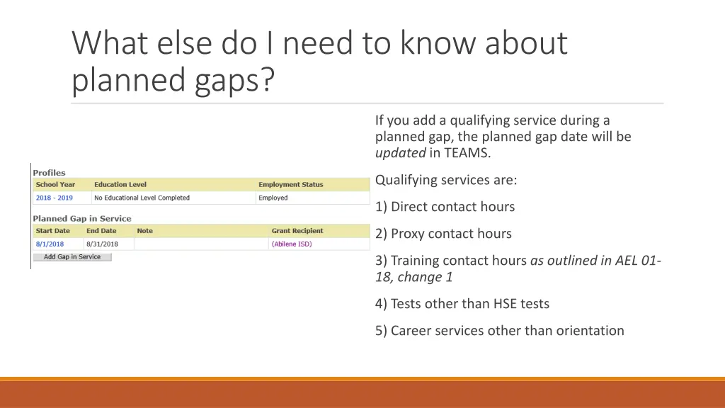 what else do i need to know about planned gaps