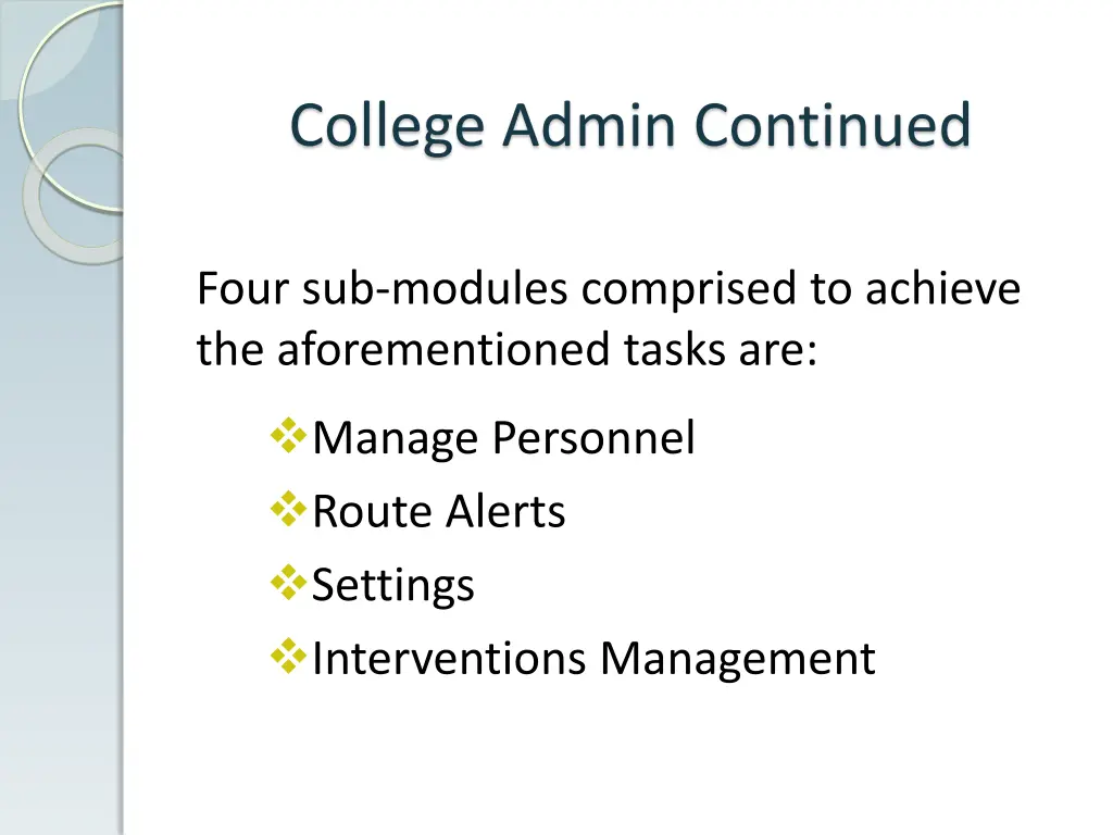 college admin continued