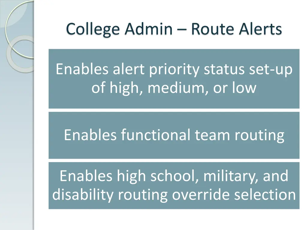 college admin route alerts