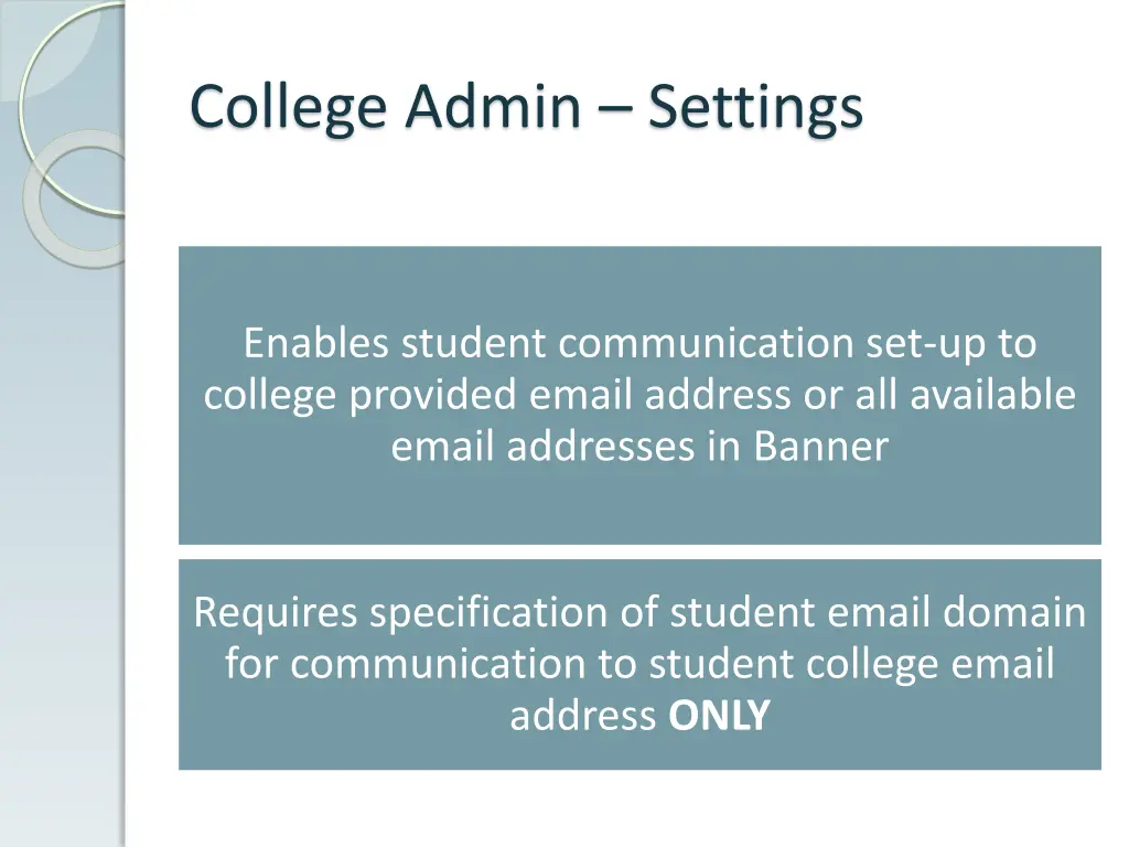 college admin settings