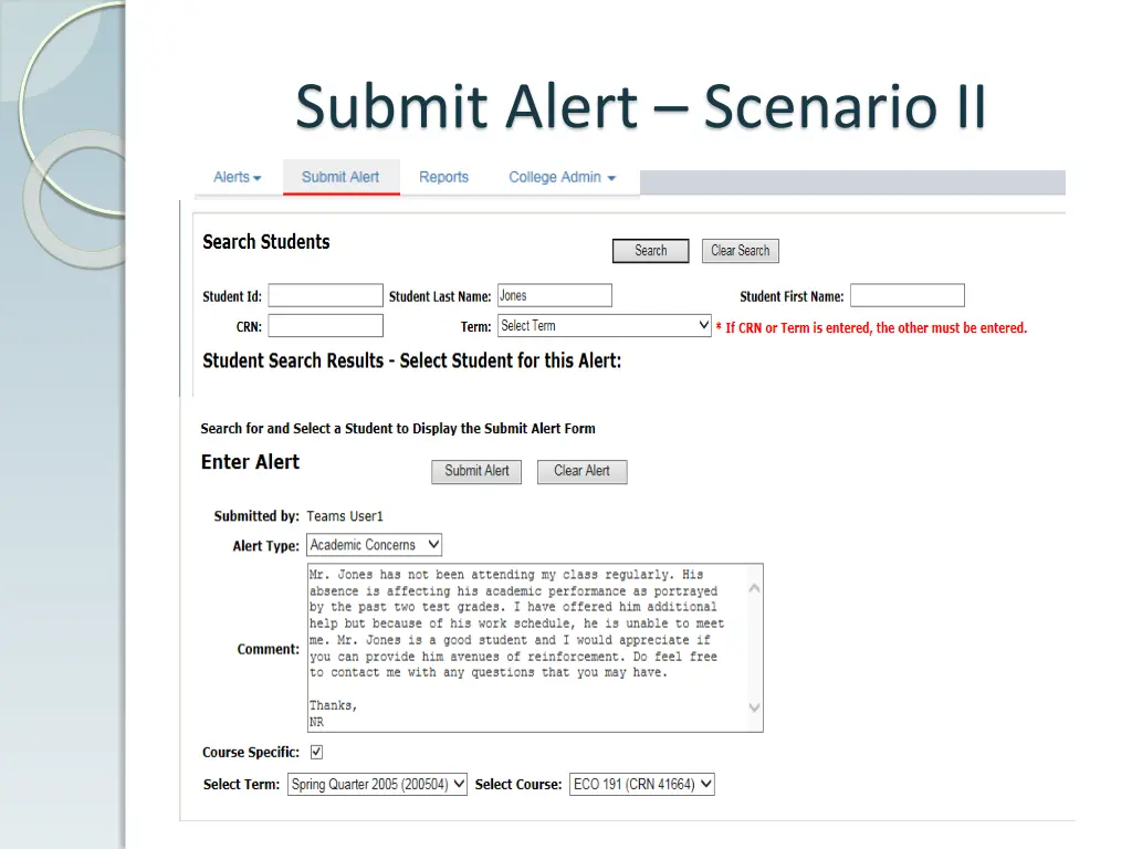 submit alert scenario ii