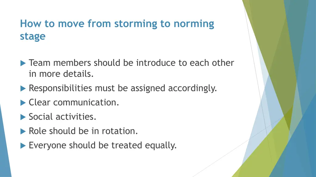 how to move from storming to norming stage