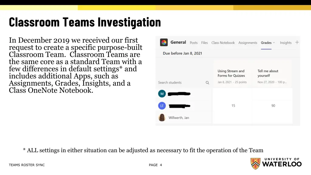 classroom teams investigation