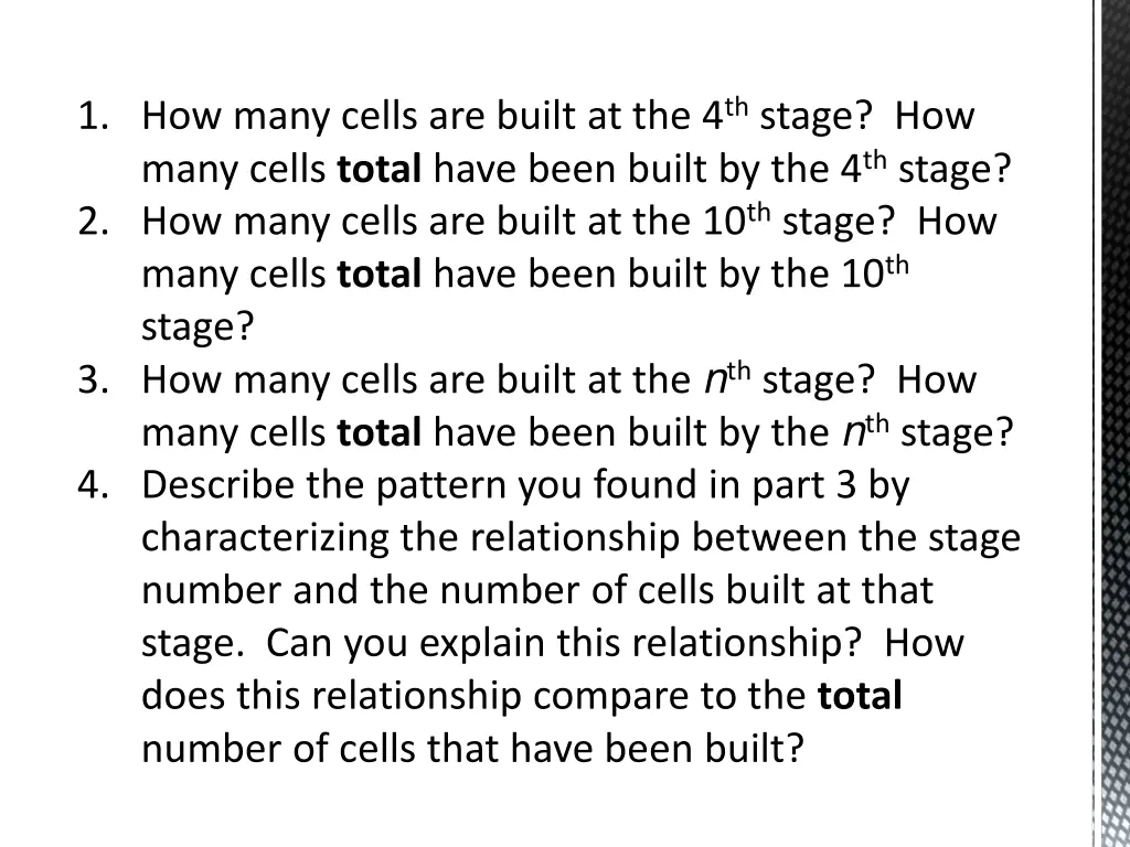 1 how many cells are built at the 4 th stage