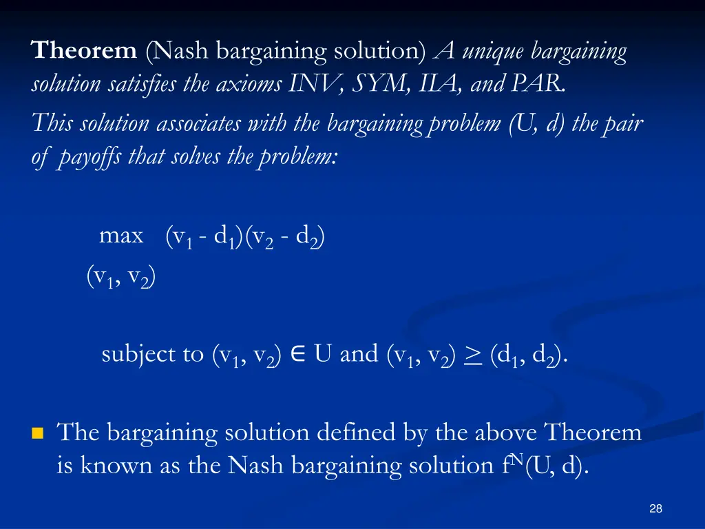 theorem nash bargaining solution a unique