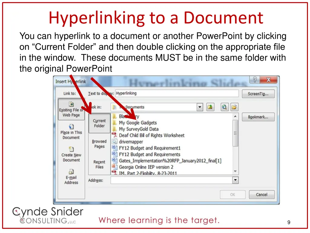 hyperlinking to a document you can hyperlink